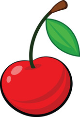 Single Red Cherry Vector Illustration.