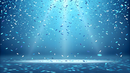 Falling confetti in blue light background