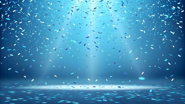 Falling confetti in blue light background