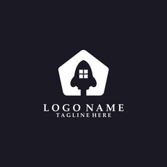 rocket house logo design vector
