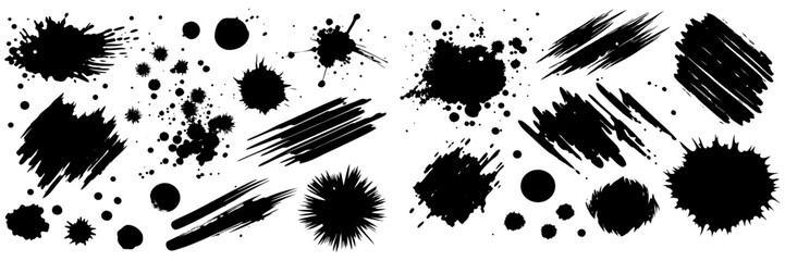 Minimalist vector pack of rough brush strokes, grunge ink textures and paint spots