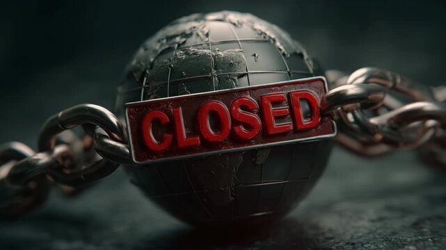 Globe Chained with Closed Sign Symbolizing Shutdown
