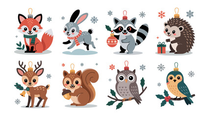 Holiday Ornament Animals: A heartwarming illustration of festive forest creatures, each adorned as a unique holiday ornament, bringing cheer and whimsy to the holiday season. 