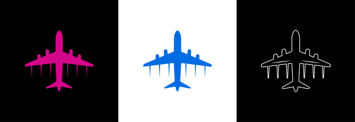 Airplane set vector design. Flight plane icon illustration. Travel, transport concept illustration to use for tourism, summer holiday, business travel, holiday planning design projects. 