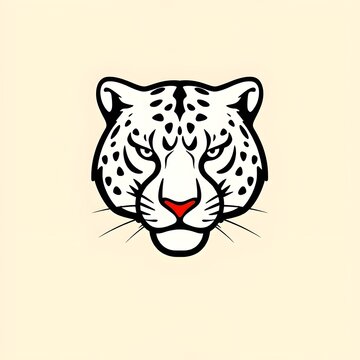 Stylized head of a fierce white snow leopard with red eyes, a symbol of power and wild nature. Vector illustration logo mascot