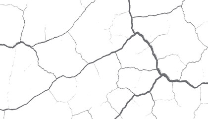 Abstract pattern of intersecting dark grey cracks on a stark white background creating a textured surface