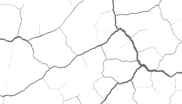 Abstract pattern of intersecting dark grey cracks on a stark white background creating a textured surface