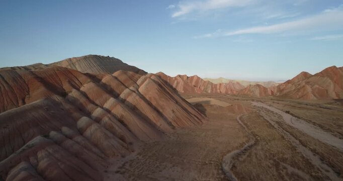 Aerial view of the majestic colorful mountains, with their unique textures and tones, creating a visually stunning landscape, Zanjan, Zanjan Province, Iran.