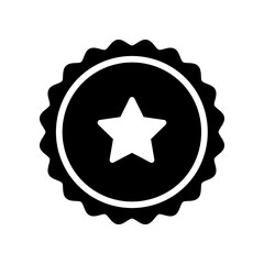 Black Round Badge With White Star Emblem, Award Seal Icon for Certification and Excellence