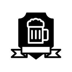 Beer Mug Icon on Shield Badge with Ribbon: Award, Crest, and Pub Symbol for Branding