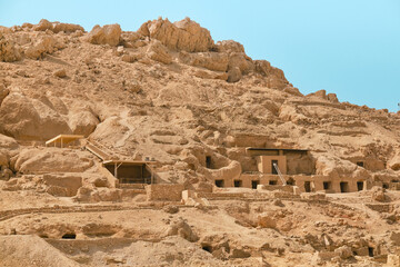 Abandoned tomb robbers' village in Luxor. village ​​of craftsmen in Upper Egypt, Luxor, City of the Dead. 