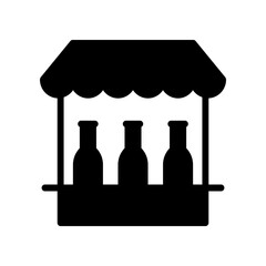 Market Stall Bottles Icon. Simple Shop Stand With Bottles And Canopy Illustration For Storefront