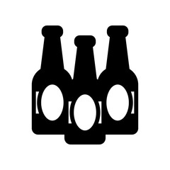 Three Bottles in a Holder: Simple Solid Black Icon of Beer Bottles for Celebration