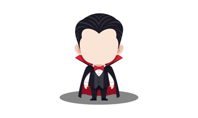 Halloween Cartoon Vampire Character in Black Suit with Red Bow Tie