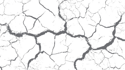 Gray cracked earth texture with irregular fissures and small granular details on white background arid