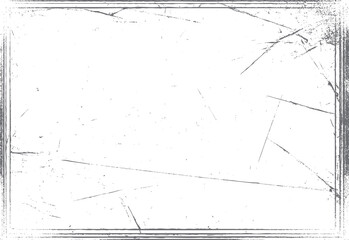 Grungy distressed square frame with scratches and speckles on white background grunge border