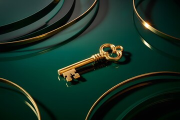 Unlock your potential with this stunning, antique gold key symbolizing opportunity, success, and access to new beginnings in a luxurious, deep emerald setting.