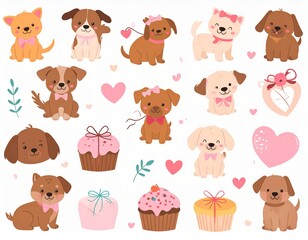 Fototapeta premium Cute Dog Gift Wrapping Illustration