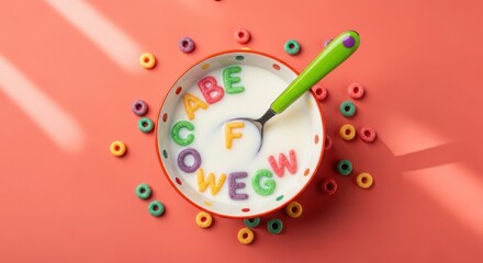 Bowl of alphabet cereal spelling out ABCDEFG isolated PNG with Transparent Background