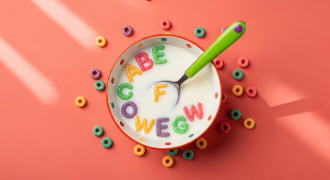 Bowl of alphabet cereal spelling out ABCDEFG isolated PNG with Transparent Background