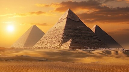 The majestic pyramids at sunset embody ancient history and serve as a cultural backdrop for educational projects on human heritage.