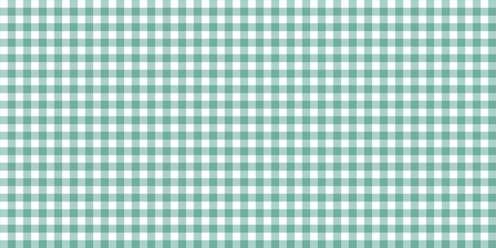 Aesthetic teal and white gingham checkered pattern background. Classic tablecloth textile design for retro, picnic, or rustic themes.