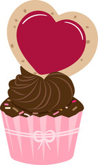 Heart Cookie on Chocolate Cupcake Illustration