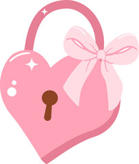 Heart Padlock, key with ribbon bow Illustration