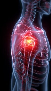 Medical visualization of shoulder pain presented in red color, health concept