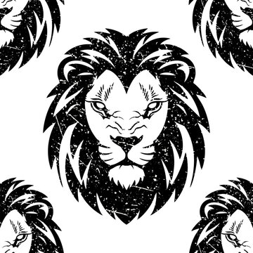 Lion head vector design with grunge texture. Wild animal illustration on transparent background
