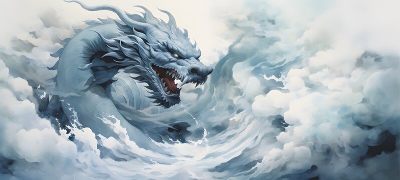 a light Hydra dragon , coming out of the smoke,generative AI