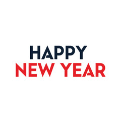 Happy New Year text in bold red and blue design  