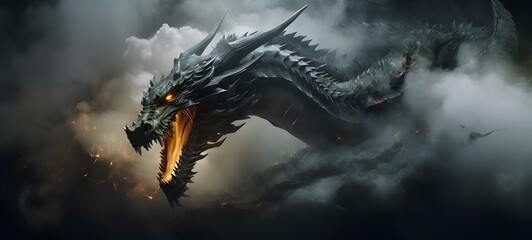 a light Hydra dragon , coming out of the smoke,generative AI