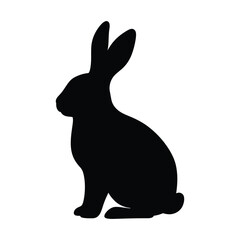Black bunny silhouette isolated on white background, a cute vector animal illustration for Easter, pets, or wild nature