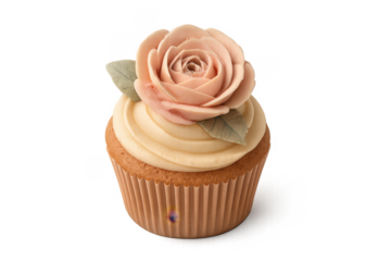 Cupcake with rose flower frosting on transparent background