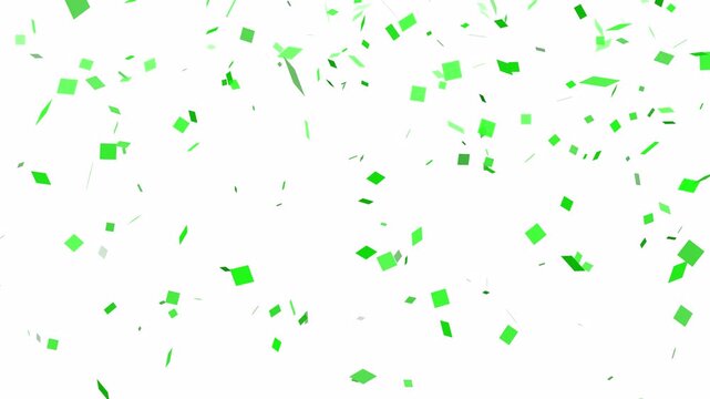 Green confetti falling animation from top to bottom white background 