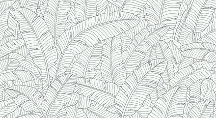 Elegant outline drawing of a seamless tropical banana leaf pattern, perfect for nature-inspired designs, coloring books, and textile prints.