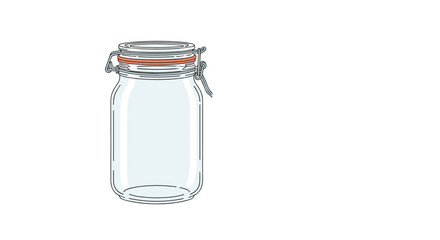 Empty clear glass preserving jar with a metal clasp and orange rubber seal, ready for use in the kitchen or for storage.