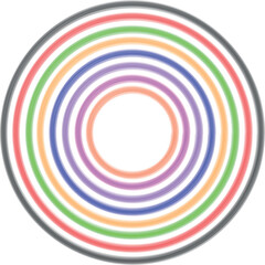 Vibrant Abstract Rainbow Circle Frame Featuring Colorful Curved Lines and Dynamic Round Shapes on a Clean White Background with Central Empty Space for Custom Text Placement