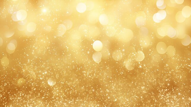 Golden abstract glittery background with bokeh, shiny golden light and sparkle effects, exuding luxury for festive cards, party invitations, celebrations or elegant event designs with radiant shimmer.