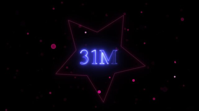  Star cute animated and 31 million neon glowing text animation 31 Million achievement for social media videos animation. label, like, live, media, million/transparent background.4k video..