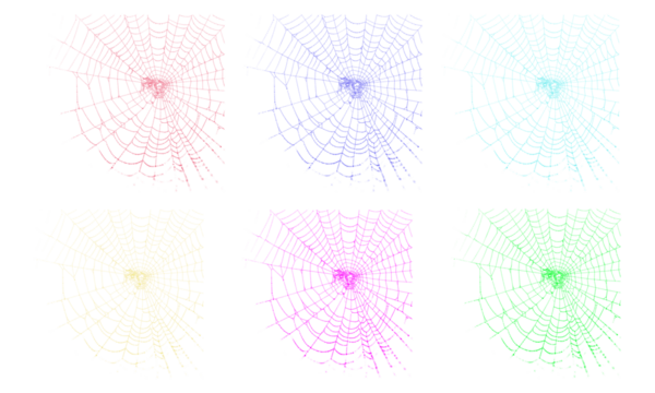 Vibrant gradient spiderweb collection, abstract art, modern pattern