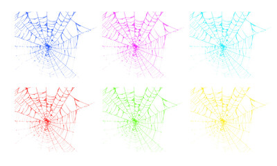 Vibrant multicolored spider web collection on a clean background