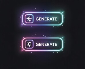 Dynamic glowing buttons with 'Generate' text and sparkling icons, perfect for digital interfaces and creative projects.