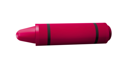Close-up of a single red crayon lying horizontally against a transparent background
