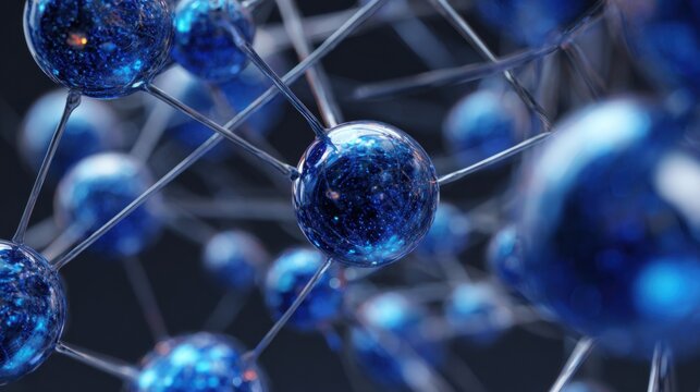 Abstract molecular structure with glowing particles