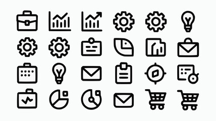 Fototapeta premium Business Icon Collection: A meticulously curated collection of minimalistic icons representing various aspects of business, finance, and technology, each a symbol of clarity and modern design. 