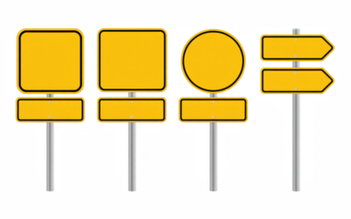 Yellow sign blank road sign street sign direction sign traffic sign blank signpost metal post signage on transparent background