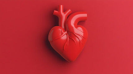 Anatomical Heart on Red: A meticulously crafted digital render showcasing a heart model against a bold red backdrop, ideal for medical studies, health campaigns, and anatomical art.