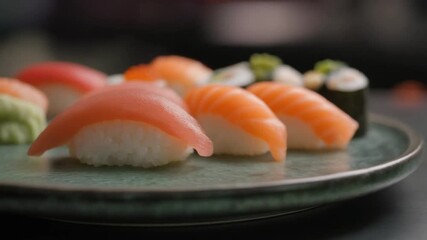 Delicious sushi nigiri on a beautiful plate, a culinary delight
